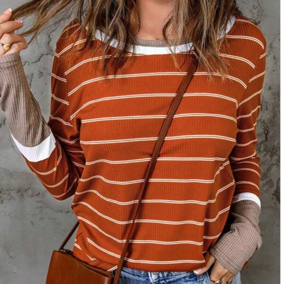 033 Cozy Stripe Color Block Knit Top - Picture 2 of 7